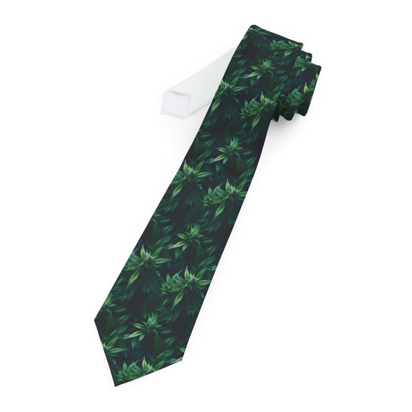 Cannabis Necktie - Weed Marijuana, Green Flower Plants Buds Chill Vibes Stoner Formal Tie