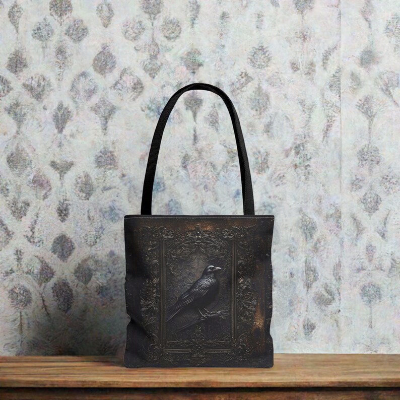 Vintageinspired Gothic Raven Tote Bag Dark Aesthetic Carryall Etsy
