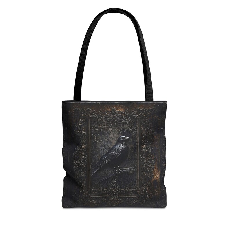 Vintageinspired Gothic Raven Tote Bag Dark Aesthetic Carryall Etsy