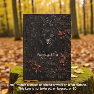 Mystical Black Wolf Journal - Vintage Leather Look Notebook with Dark Accents