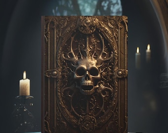 Diario de tapa dura con calavera gótica – Diseño del Libro de los Muertos