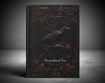 Black Raven Journal with Intricate Floral Design - Gothic Stationery