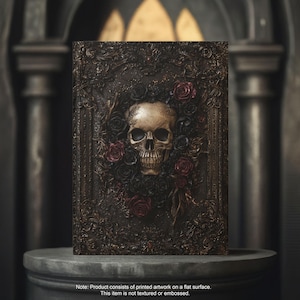 Diário de capa dura com caveira e rosas vintage - Caderno de arte gótica escura para escrever e esboçar