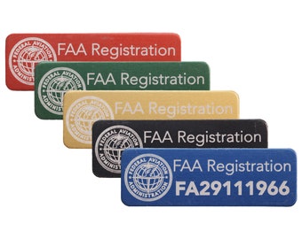 FAA Registration Plate for Drones, for American FA Registration Number, 30 x 10 mm anodized aluminum plate in different colors with FAA Logo