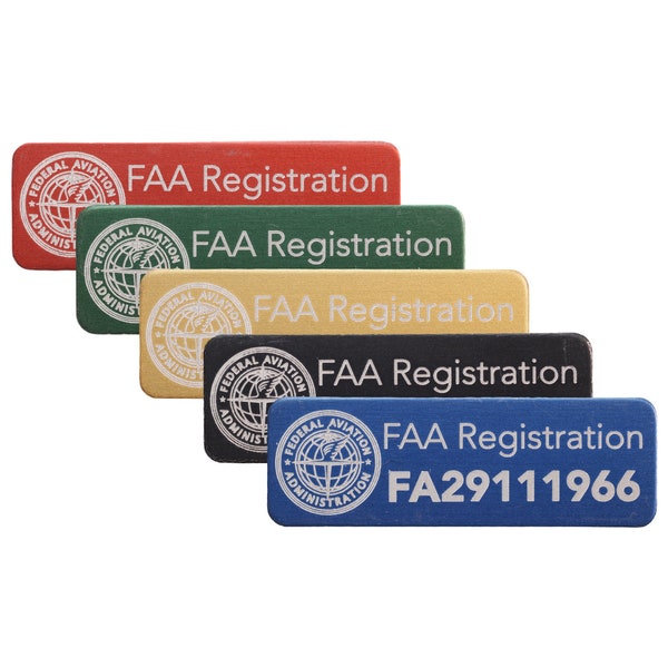 FAA Registration Plate for Drones, for American FA Registration Number, 30 x 10 mm anodized aluminum plate in different colors with FAA Logo