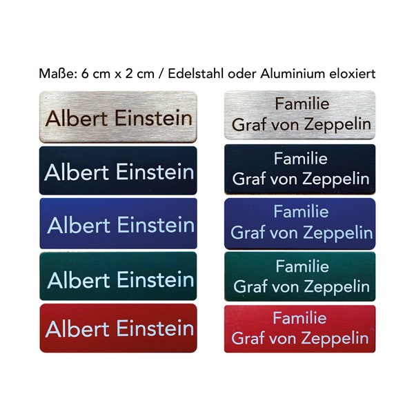 Gravier-Helden - Klingelschild Namensschild Briefkastenschild Adressschild Aluminium in verschiedenen Farben oder Edelstahl, mit Lasergravur