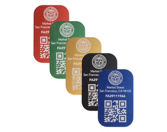 FAA-registratieplaat voor drones, QR-code met 2 adresregels, 31 x 19 mm geanodiseerde aluminium plaat in verschillende kleuren met FAA-logo