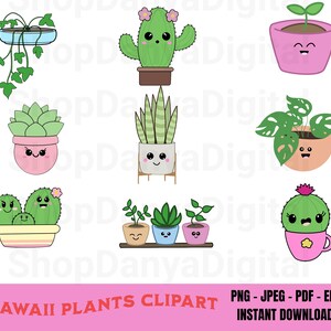Kawaii Plant Clipart Bundle - Set of Cute House Plant Clipart Cute Succulent Cactus Indoor Plant Clipart Digital Clipart Instant Download