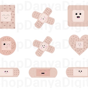 Kawaii Bandaid Clipart - Cute Bandaid Clipart Bundle - Instant Digital