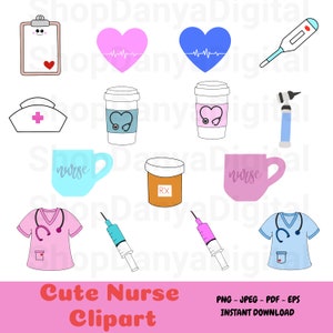 Nurse Clipart Bundle - Nurse Hospital Medical Clipart Set of 15 Scrubs Coffee, Thermometer, Shots and More! Instant Digital Download Clipart