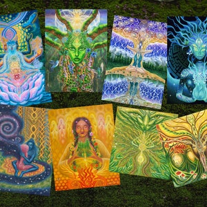 Jeu de 8 cartes Connexion, vibrante, vivante, Cartes d'art détaillées, Cadeau spécial, Visionnaire inspirant, Spirituel, Collection d'oeuvres d'art psychédélique