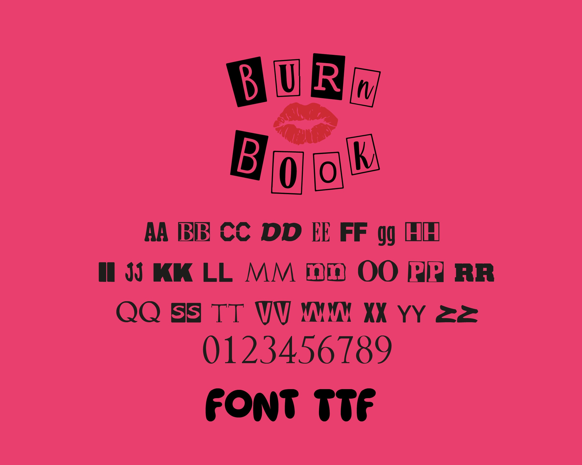 Burn Book Alphabet, Burn Book Letters, Burn Book Numbers, Cricut Cut Files, Burn Book Font, Burn ...