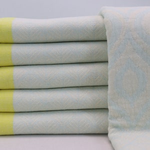 Shower towel, Bachelorette towel, Bath towel, Pool towel, Sauna towel, Custom gift towel, Turkish bulk peshtemal, 32&#39; x 70&#39; mint-yellow Eye
