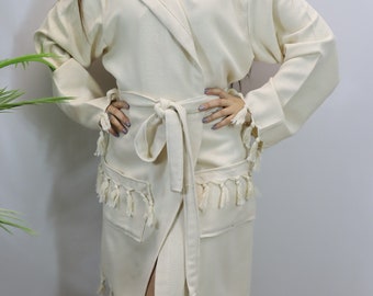 Bachelorette party robes, Pool robe, Turkish cotton robes, Gift for her, Beach robes, Chic morning gown, Kimonos, nat.beige, Balıksr/BathR