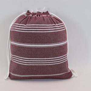 Towel bag, Beach bag, Multipurpose bag, Holiday bag, Weekender bag,Sailor bag, Bag and towel, 12 x 16' Cotton Bag, burgundy Sltn / Backpack