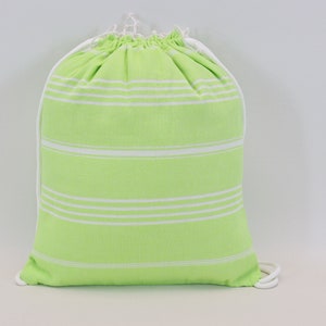 Drawstring backpack, Beach bag, Towel bag, Bag and towel, 12 x 16' Cotton Bag, Holiday bag, Weekender bag, Summer bag, lime, Sltn / Backpack