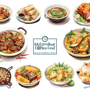 24 philippinisches Essen Clipart | Aquarell philippinisches Essen | Das typisch philippinische Essen
