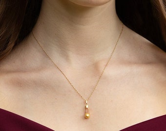 14ct gold genuine South Sea golden pearl pendant - elegant classic style necklace - on sparkly 14k gold chain - FREE SHIPPING