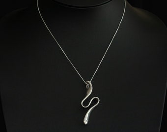 Vintage sterling silver statement necklace - organic flowing style pendant on sterling box chain - FREE SHIPPING