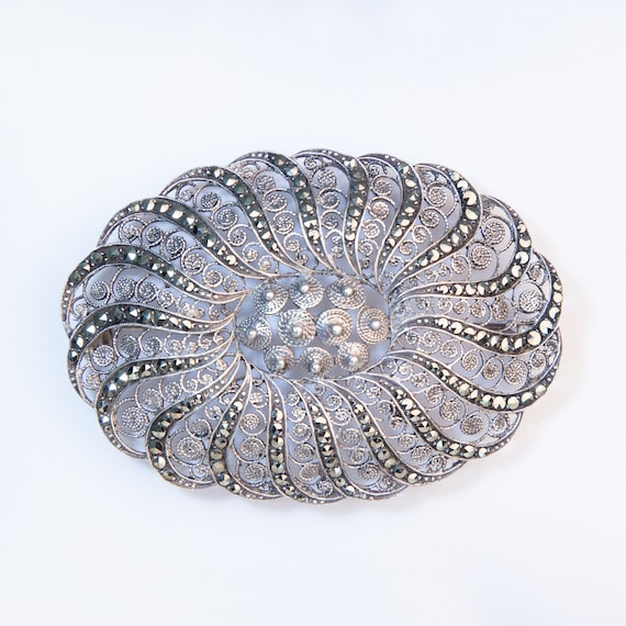 Intricate marcasite brooche Antique Marcasite 835 Silver Brooch – 1930s Art Deco Design  main image 3