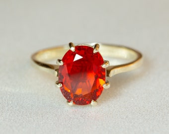 9ct gold and orange cubic zirconia ring - 9k gold vintage orange gemstone ring - size 4 3/4 (US), J (NZ, Aus, UK) - free shipping