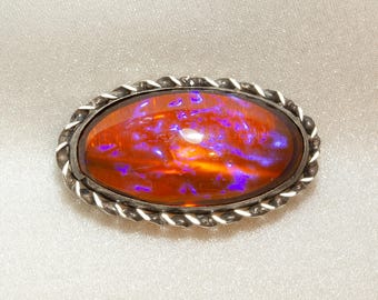Broche vintage de cristal Dragon's Breath y plata de ley - auténtico broche de cristal checo Art Déco Boho de los años 20-30