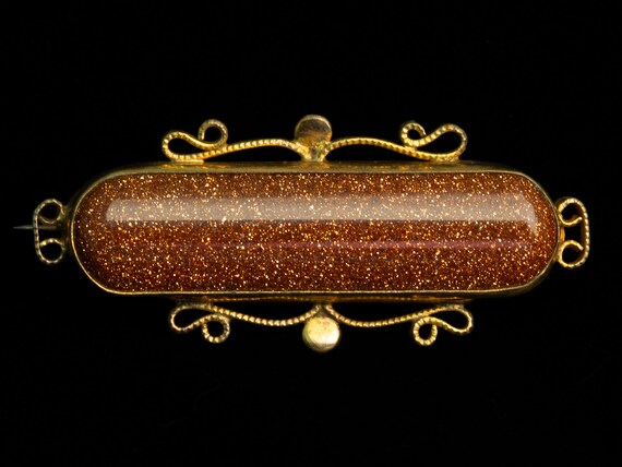 Antique goldstone glass bar brooch - Victorian / … - image 5