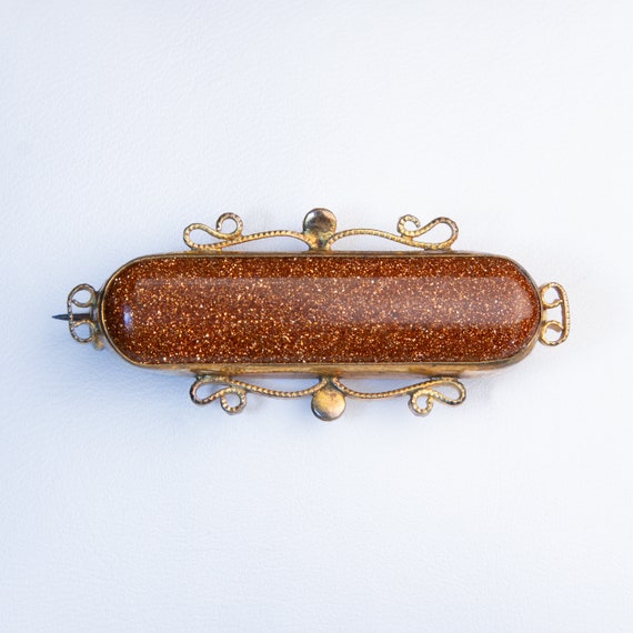 Antique goldstone glass bar brooch - Victorian / … - image 1