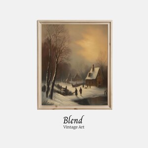 Vintage Art Print Landscape | Harmonious Village by the Riverside on a  Winter Snowing Day | Print for Home Décor | Digital Download