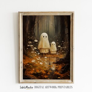 DRUCKBAR Süßer Geist, Halloween Kunst, Poster Spooky Haunted Forest, Gothic Halloween Dekor, rustikales Dekor, Digitaldrucke