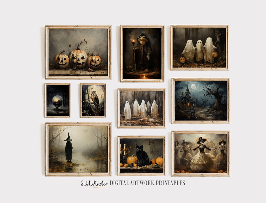 Printable Halloween Gallery Wall Set of 10, Vintage Whimsigoth Decor ...