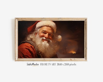 Positive Santa Christmas Frame Tv Art, Holiday Santa Claus Painting, Digital Download