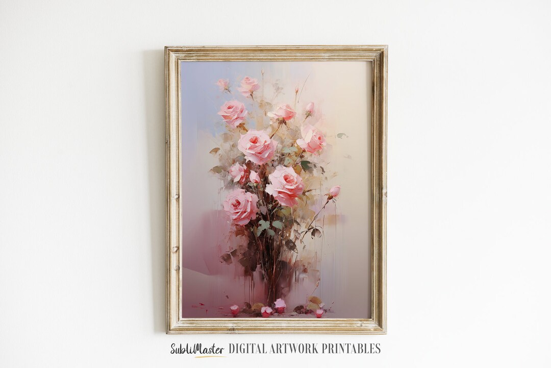 Printable Pink Roses, Home Decor Botanical, Floral Girly Room Wall Art ...
