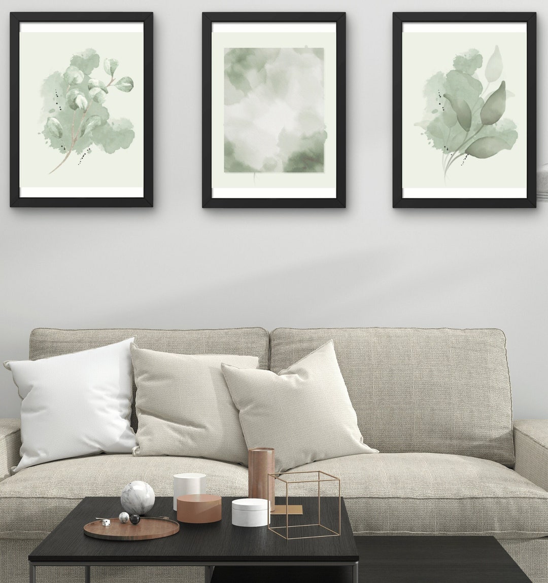 Watercolor Wall Art Prints, Botanical, Set of 3 Green Plant Prints ...