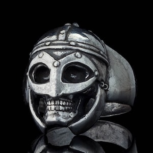 Viking skull jewelry ring. Gjermundbu helmet dead viking warrior north nordic jewelry ring. Valhalla warrior detailed helmet scandinavian