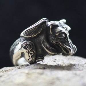 Bonito anillo de dragón durmiente. Bebé dragón en el dedo. Anillo ajustable de estilo étnico. Diseño celta de fantasía con un pequeño dragón.