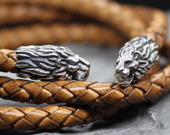 Lion growing head leather jewelry bracelet. Head of bad angry lion. Bracelet for man. Silver head of lion. Lion figure Classic Lion head