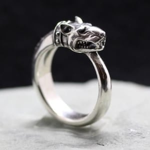 Big pit bull terrier hooligan jewelry ring. Dog head aggressive masculine jewelry ring. Ring with head of dog silver. Pit pull figure head