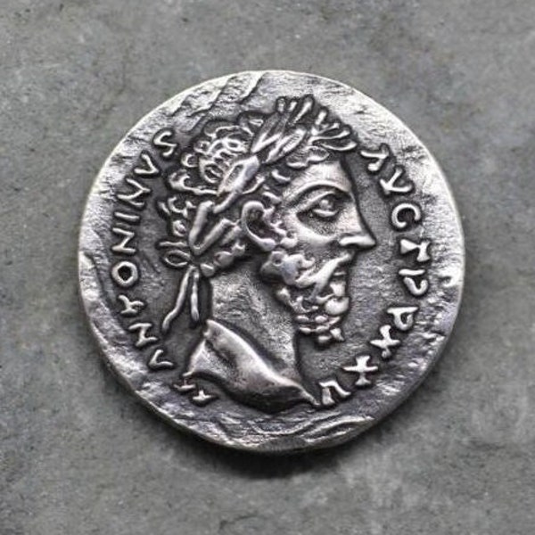 Marcus aurelius denarius replica munt. Romeinse Rijk munt. Stoïcisme filosofie symbool. Oude munt. Romeinse keizermunt fijn gedetailleerd Griekenland