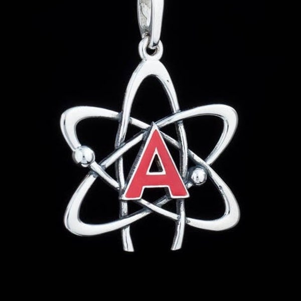 Atheism symbol no god jewelry pendant. Anti-religion science pendant. Atomic whirl. Scientific view skeptic jewelry. Pendant with atheism