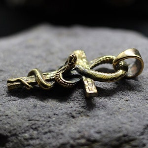 Egyptian ankh key of life jewelry pendant. Eternal life cross Ank. Ancient symbol Egypt. Snake on ankh cross. Volumed ankh cross with snake