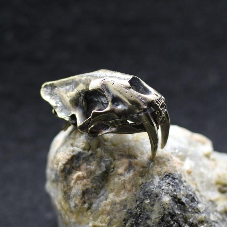Detailed Highly anatomical Smilodon fatalis saber-toothed tiger skull pendant Dinosaur scull Ancient tiger figure of smilodon silver brass brass