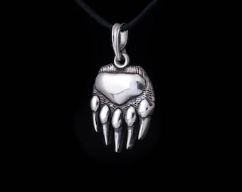 Bear paw animal jewelry pendant. Animal beast paw. Neat clawed paw pendant. Wild nature bear amulet. Talisman of mother nature. Claw