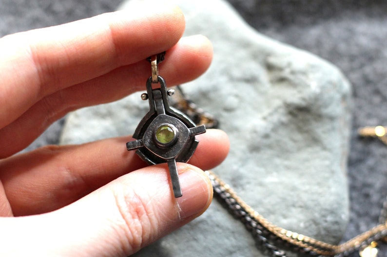 Gothic Kinematic (movable) Jewelry Cross With Green Sparkle Sphene ...
