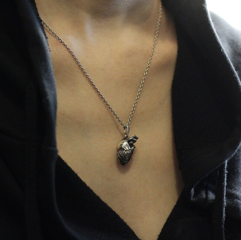 Anatomical human heart jewelry pendant. All-metal anatomical heart. Detailed highly anatomical. Heart valves anatomy. Love symbol romantic image 6