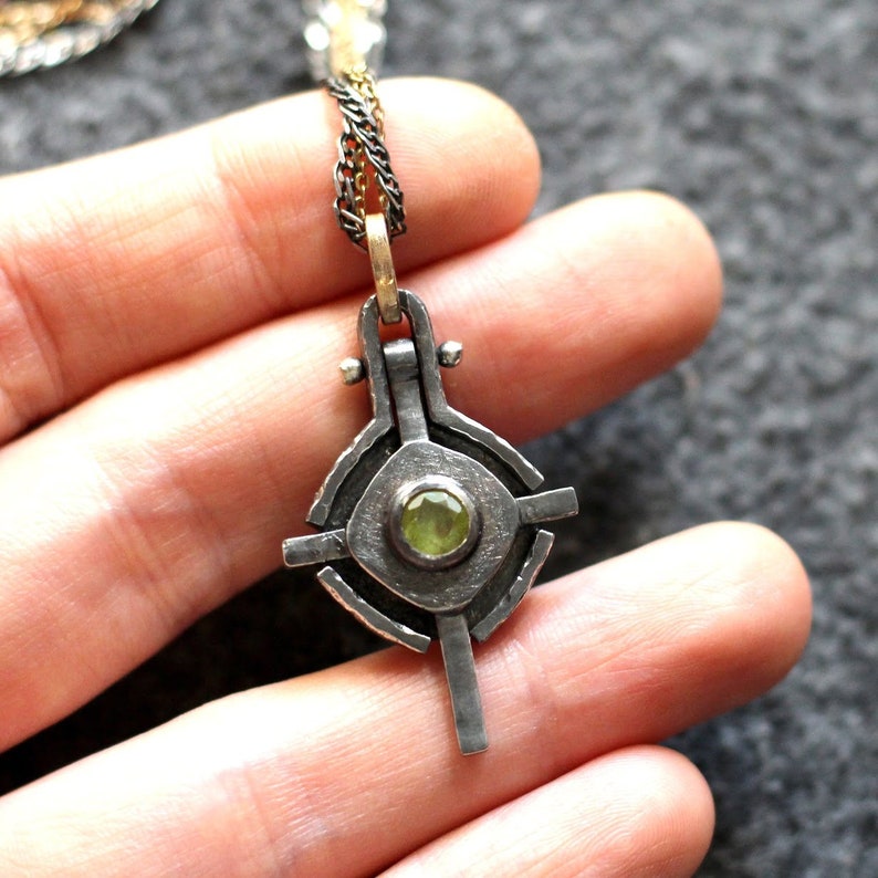 Gothic Kinematic (movable) Jewelry Cross With Green Sparkle Sphene ...