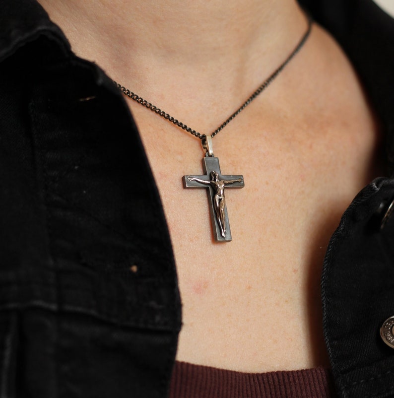 Woman on cross jewelry pendant. Female crucifix. Female cross pendant. Power of woman. Woman figure on cross. Woman crucifix handmade silver image 3