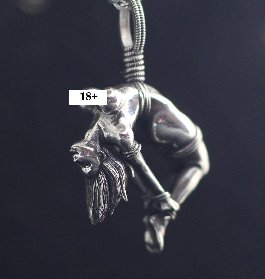 Naked Shibari Anime Hentai Girl BDSM Silver Pendant. Naked Anime Girl Silver Shibari Jewelry