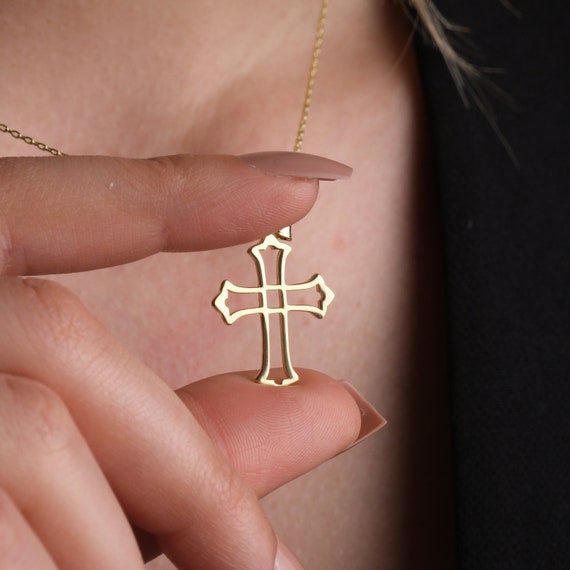 Dainty 14K Gold Cross Necklace, Classy Cross Pendant, Christian Crucifix Necklace, Minimalist Jewelry, Mothers Day Gifts, Anniversary Gifts