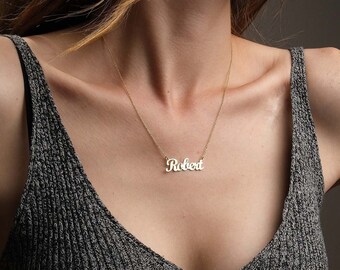 14K Personalized Solid Gold Necklace, Personalized Name Necklace, Name Necklace Gold, Custom Name Necklace, Mother's Day Gift, Gift For Mom